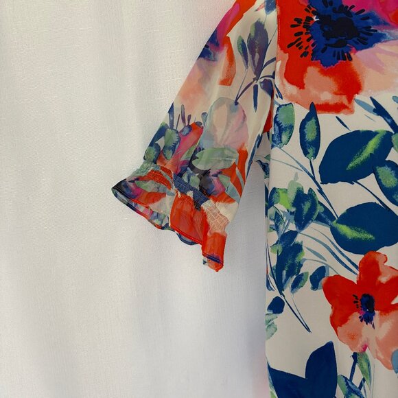 SUSAN GRAVER Floral Liquid Knit Top with Chiffon Sleeves - Picture 2 of 6